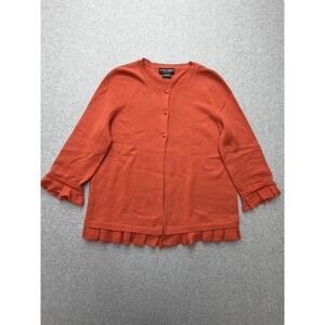 Sutton Cashmere Cardigan Womens Medium Orange Cashmere Ruffle Hem 3/4 Sleeve